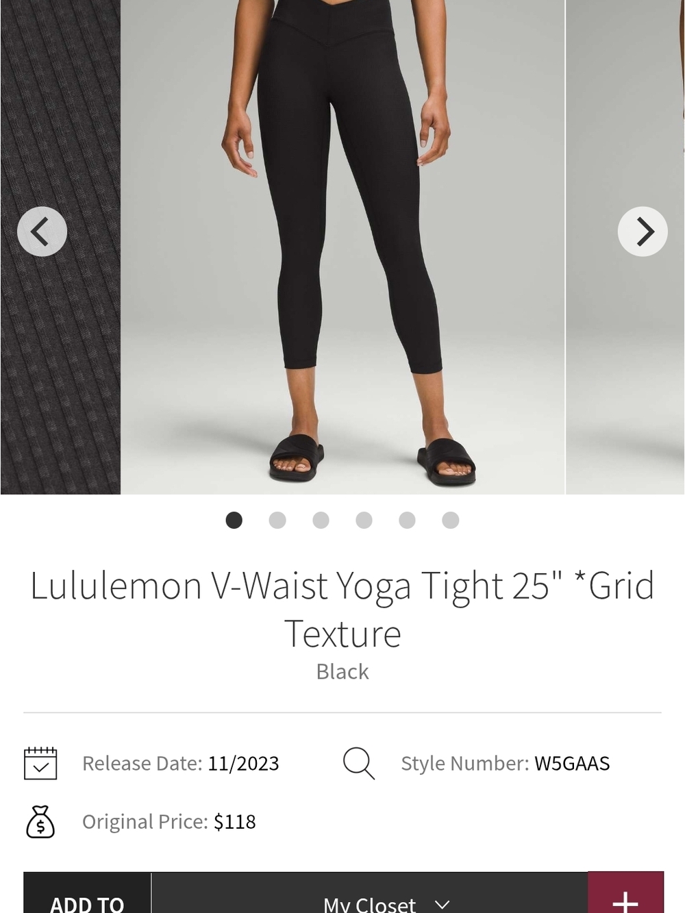 lululemon athletica Black V-Waist Yoga Tight 25"
